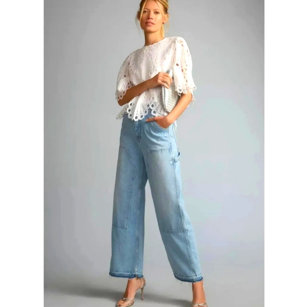 NWT Anthropologie white tassel eyelet top